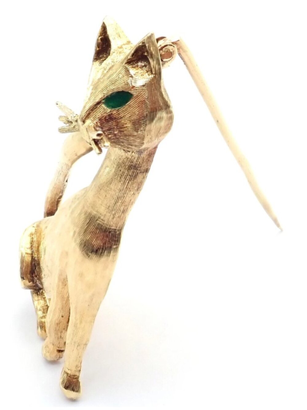 Authentic! Tiffany & Co 18k Yellow Gold Emerald Cat Pin Brooch - Picture 3 of 12
